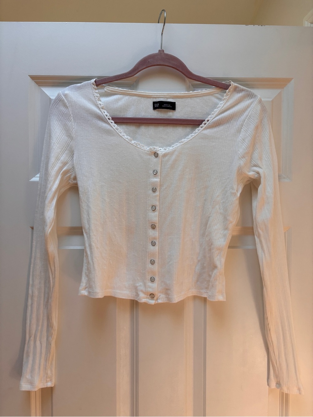 GAP White Ribbed Long-Sleeve Top